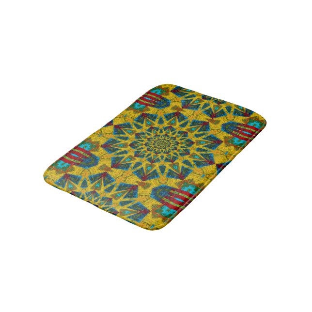 Tapete De Banheiro Boêmia Hippie Azul Amarelo Amarelo Floral Tribal (Angulado)