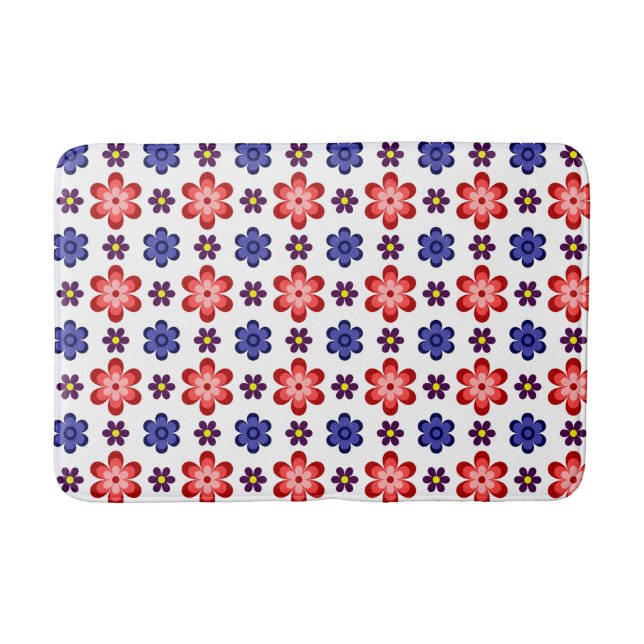 Tapete De Banheiro Boho Blue Purple Red Flowers Medium Bath Mat (Frente)