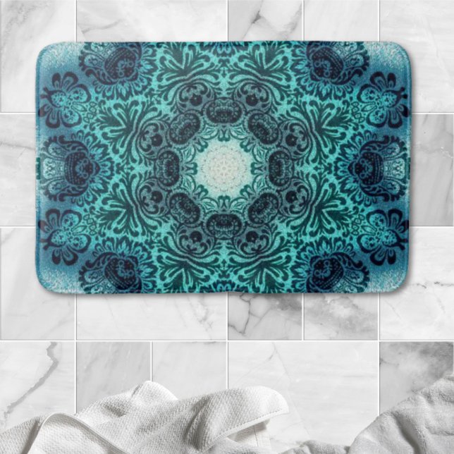 Tapete De Banheiro Boho floral paisley turquoise teal mandala damask (Boho floral paisley turquoise teal mandala damask bath mat)
