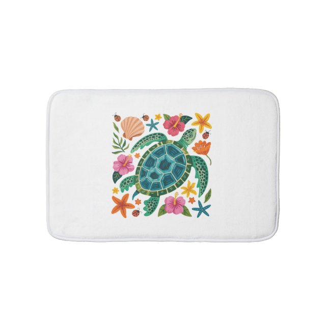 Tapete De Banheiro Boho Floral Sea Turtle (frente)