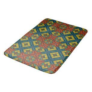 Tapete De Banheiro Boho Geométrico Castanho Vermelho Amarelo Azul Tri