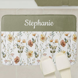 Tapete De Banheiro Boho Sage Green Watercolor Wildflower Monogram