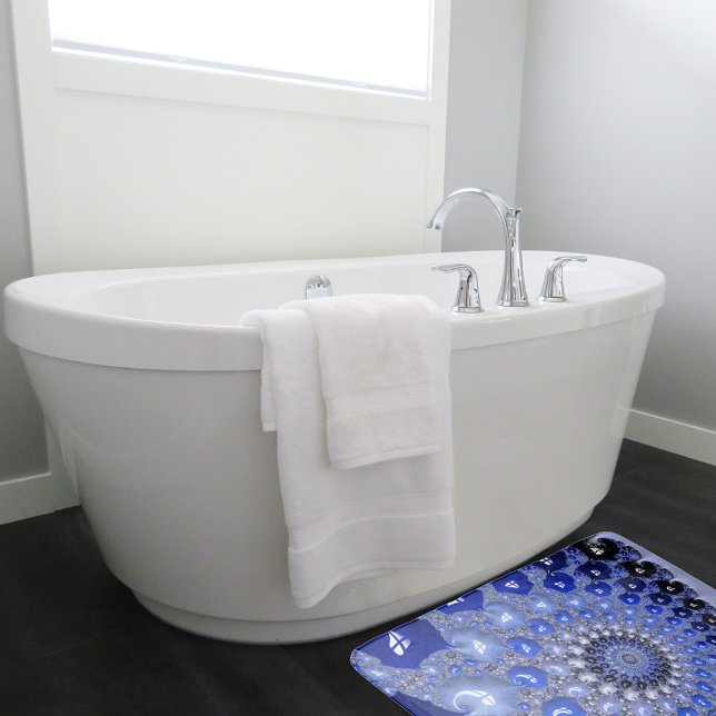 Tapete De Banheiro Bolhas Fractais de Omã Azul abstrato (Criador carregado)