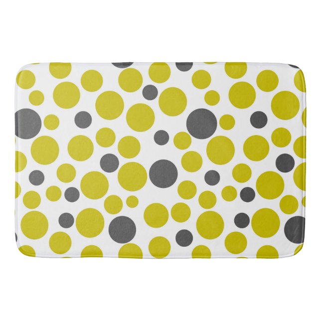 Tapete De Banheiro bolinhas amarelas de cinza sobre fundo branco (Frente)