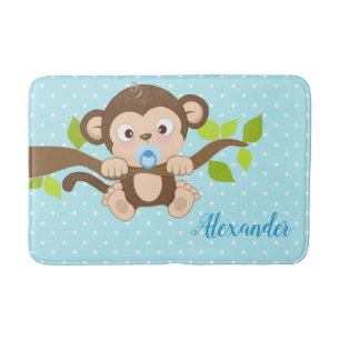 Tapete De Banheiro Bolinhas bonitos do azul do macaco do bebê