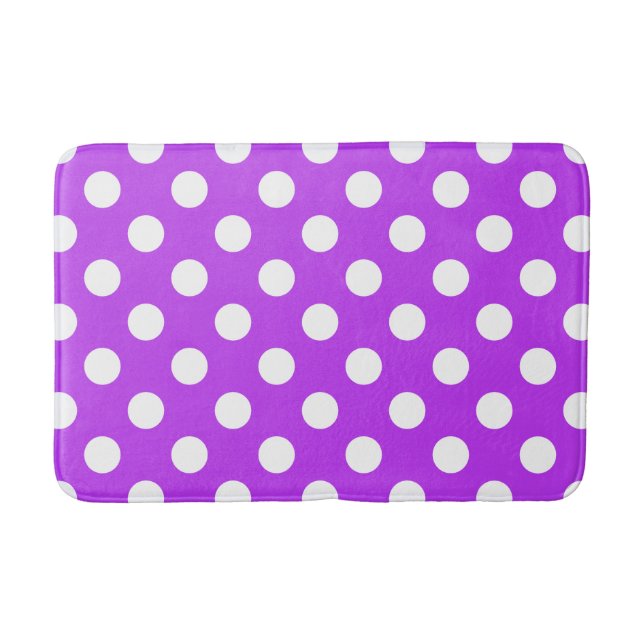 Tapete De Banheiro Bolinhas brancas em roxo brilhante (Frente)