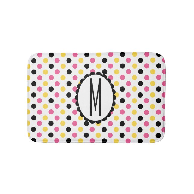 Tapete De Banheiro Bolinhas Colorida Monogramas Bath Mat (frente)