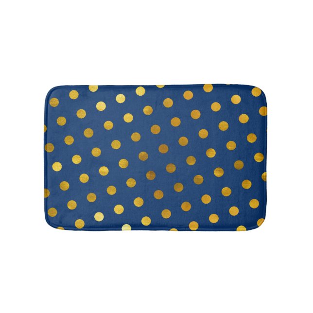 Tapete De Banheiro Bolinhas Marinho simples e azul moderno e Douradas (frente)