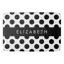 Tapete De Banheiro Bolinhas Pretas e Brancas, Pontas, Seu Nome