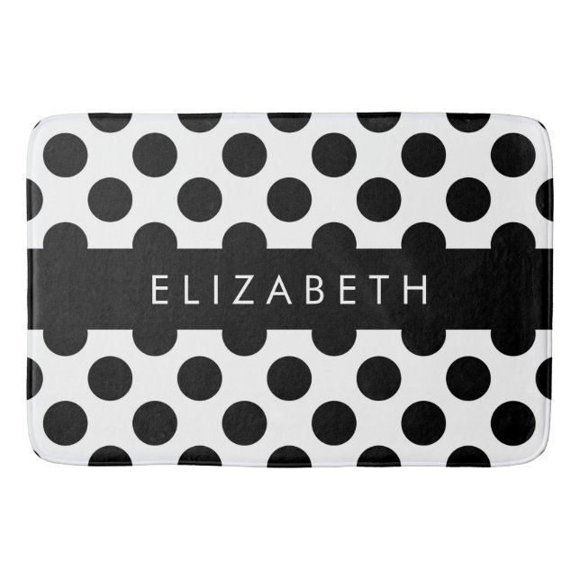 Tapete De Banheiro Bolinhas Pretas e Brancas, Pontas, Seu Nome (Frente)