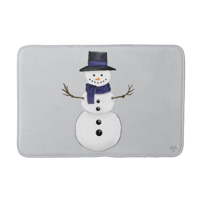 Tapete De Banheiro Boneco de Neve Clássico com Cachecol Azul Escuro e (Frente)