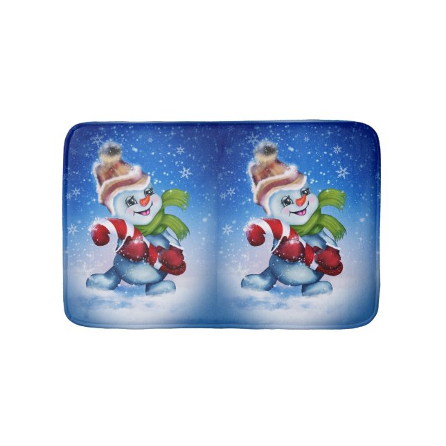 Tapete De Banheiro Boneco de neve com um cachecol  (frente)