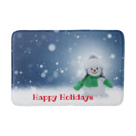 Tapete De Banheiro Boneco de neve com um cachecol verde