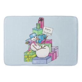 Tapete De Banheiro Boneco de neve relaxando em presentes