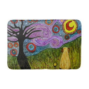 Tapete De Banheiro Bonita e Colorida Bath Mat Noite Estrelada de Cães