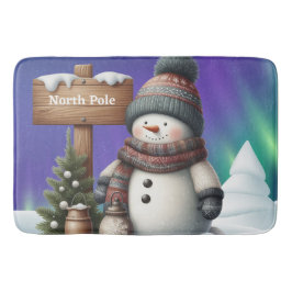 Tapete De Banheiro Bonito boneco de neve no Polo Norte com luzes de n
