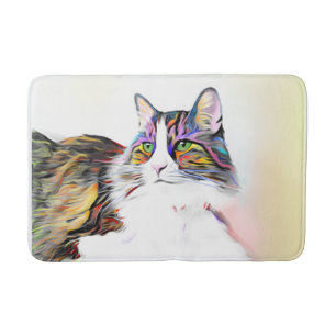 Tapete De Banheiro Bonito gato fofo com pelo arco-íris