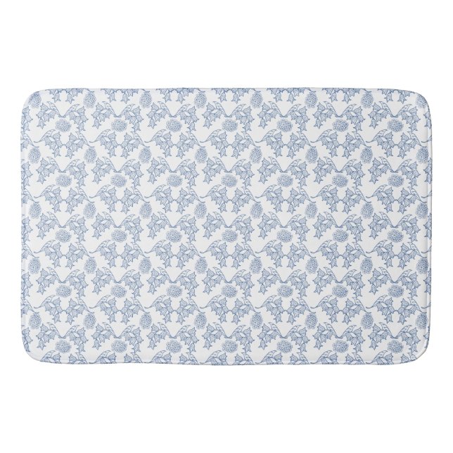 Tapete De Banheiro Bonito Indigo Azul Étnico Floral Impressão Bath Ma (Frente)
