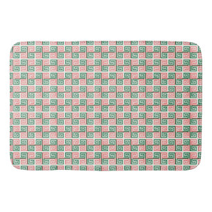 TAPETE DE BANHEIRO BONITO PADRÃO-CHAVE GREGO BRANCO DE CORAL VERDE