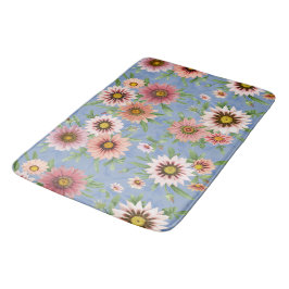Tapete De Banheiro Bonito padrão Floral do Daisies Rosa no Azul