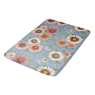 Tapete De Banheiro Bonito padrão Floral do Daisies Rosa no Azul