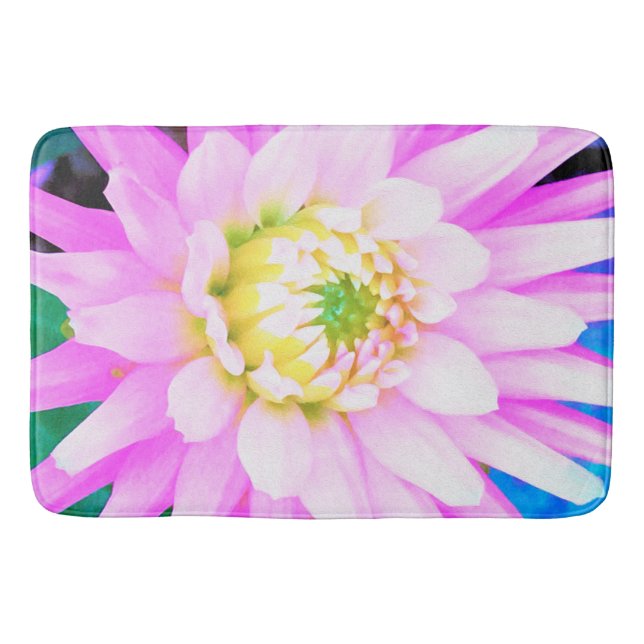 Tapete De Banheiro Bonito rosa, branco e amarelo Cactus Dahlia Macro (Frente)