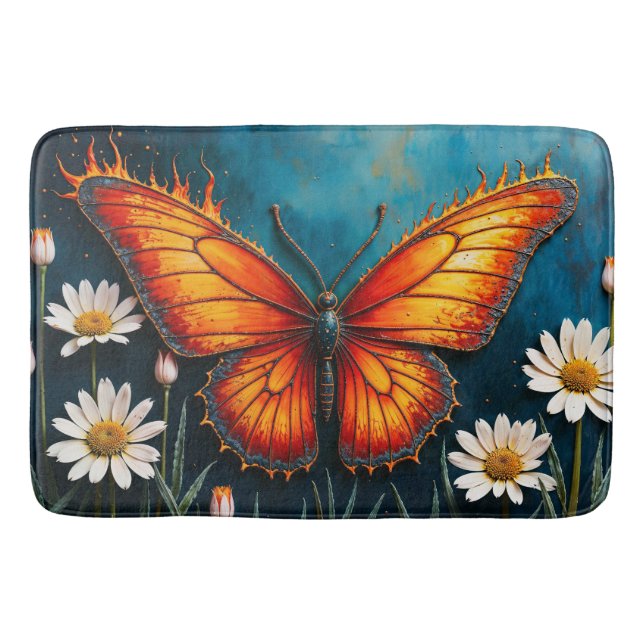 Tapete De Banheiro Borboleta em chamas fantasia de arte branca camomi (Frente)
