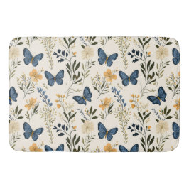 Tapete De Banheiro Borboletas azuis de algodão e verde