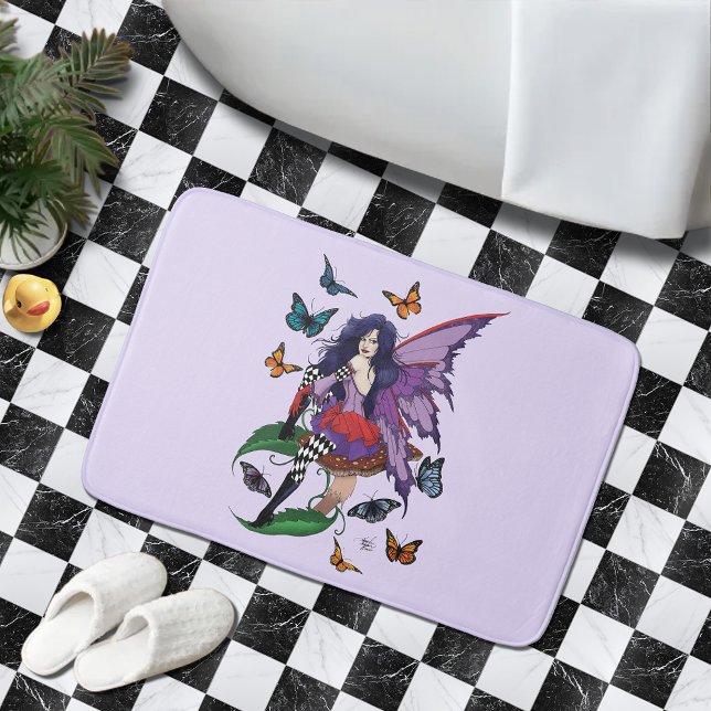 Tapete De Banheiro Borboletas de Cogumelo de Leite Roxo (Criador carregado)