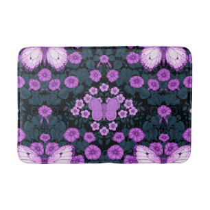 Tapete De Banheiro Borboletas e simetria das flores, violeta e azul