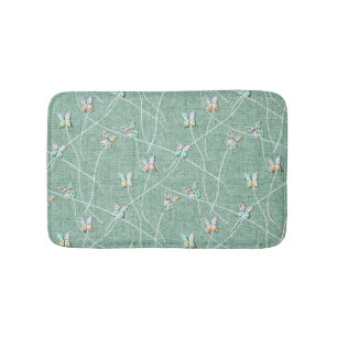 Tapete De Banheiro Borboletas em Verde-Menta em Aquarela