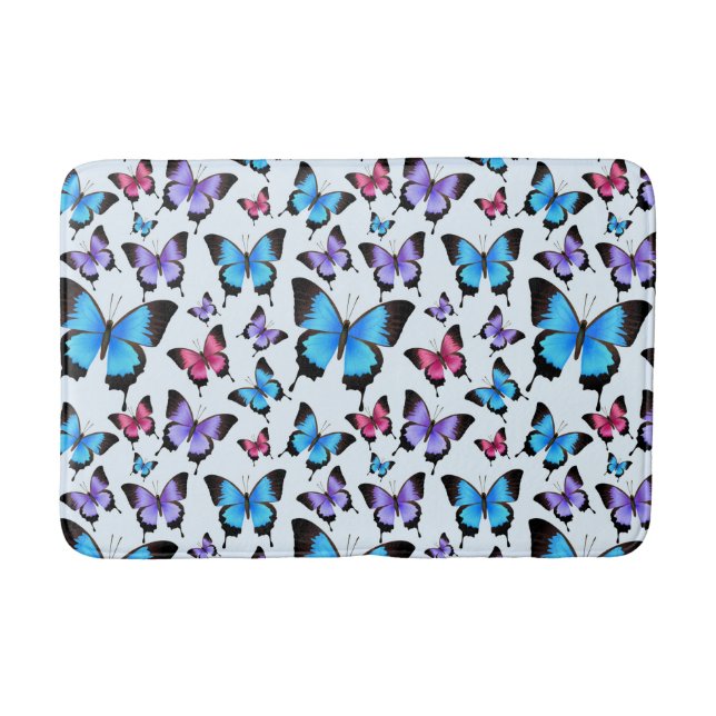 Tapete De Banheiro Borboletas Rosa Roxo Azul Turquesa (Frente)