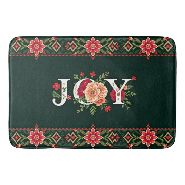 Tapete De Banheiro borda floral de natal JOY (Frente)