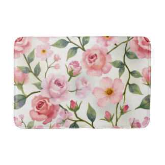 Tapete De Banheiro Borgonha e Floral Rosa