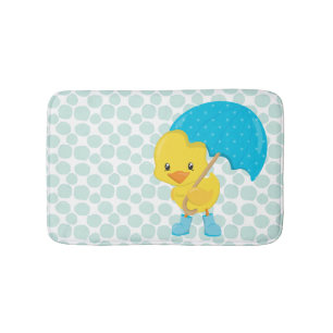Tapete De Banheiro Borracha branca Ducky em Bolinhas azuis