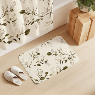 Tapete De Banheiro Bosque de Magnólia Branco sobre Creme