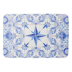 Tapete De Banheiro Branco azul da praia náutica rústica moderna da