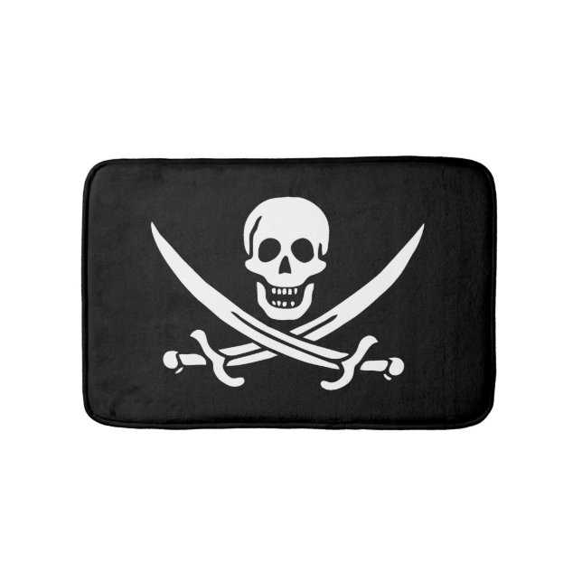 Tapete De Banheiro Branco, Bandeira Pirata, Calico Jack, Caveira e Cu (frente)