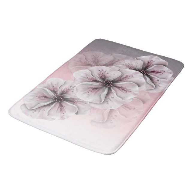 Tapete De Banheiro Branco cinzento cor-de-rosa Ombre floral (Angulado)
