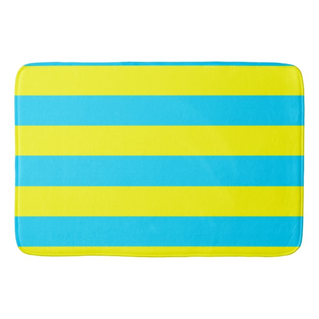 Tapete De Banheiro Bright Blue and Yellow Stripes  (Frente)