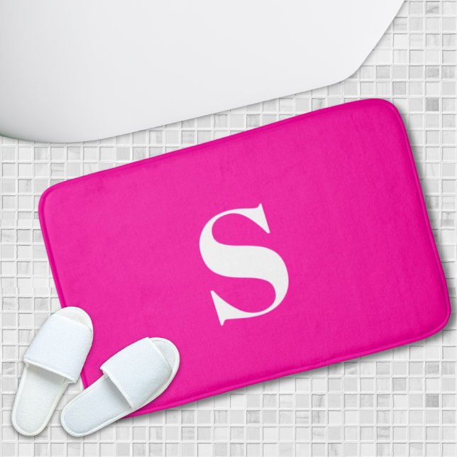 Tapete De Banheiro Bright Pink Fuchsia Personalizada Monograma Bath M (Bright Pink Fuchsia Personalized Monogram Bath Mat)