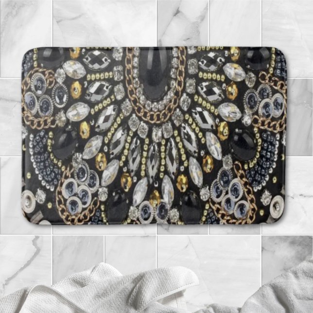 Tapete De Banheiro brilha faíscas arte deco ouro preto (art deco black and gold bohemian pattern bath mat)