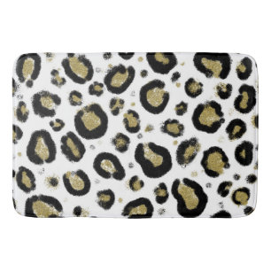 Tapete De Banheiro Brilho de Ouro Branco & Estampa de Leopardo Cheeta