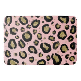 Tapete De Banheiro Brilho Dourado Rosa e Estampa de Leopardo e Guepar