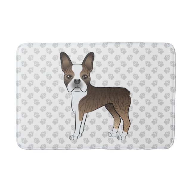 Tapete De Banheiro Brindle Boston Terrier Cartoon Dog Ilustração (Frente)