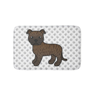 Tapete De Banheiro Brindle English Staffie Cute Cartoon Dog & Paws