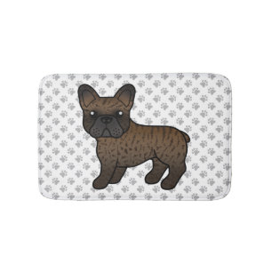 Tapete De Banheiro Brindle French Bulldog Cute Cartoon Dog & Paws