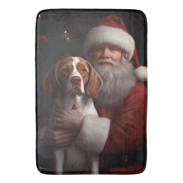Tapete De Banheiro Brittany Spaniel Com Papai Noel Natal (Frente Vertical)