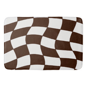 Tapete De Banheiro Brown e tabuleiro de damas ondulado branco
