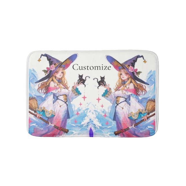 Tapete De Banheiro Bruxa Corta Segurando Gato Negro Thunder_Cove (frente)